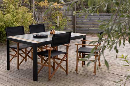 TABLE DE JARDIN 6 PERSONNES TECK MASSIF ET ALU NOIR